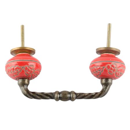 Red Leaf Flower Etched Ceramic Cut Bridge Handle